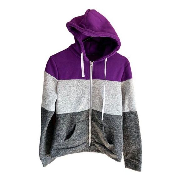 Colorblock Hoodie Hooded Sweatshirt Zip-Up Jersey Fleece Jacket Purple Sz Small - Picture 3 of 14